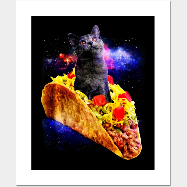 Cat Riding a Taco In Galaxy Wall Art by CovidStore